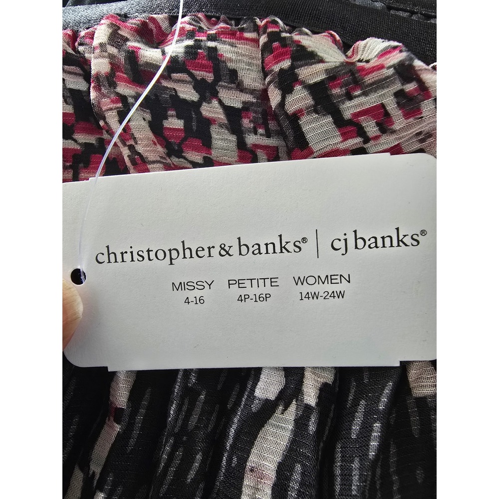Christopher & Banks Petite Small Pleated Midi Skirt Black Pink Geometric NWT - Picture 5 of 9